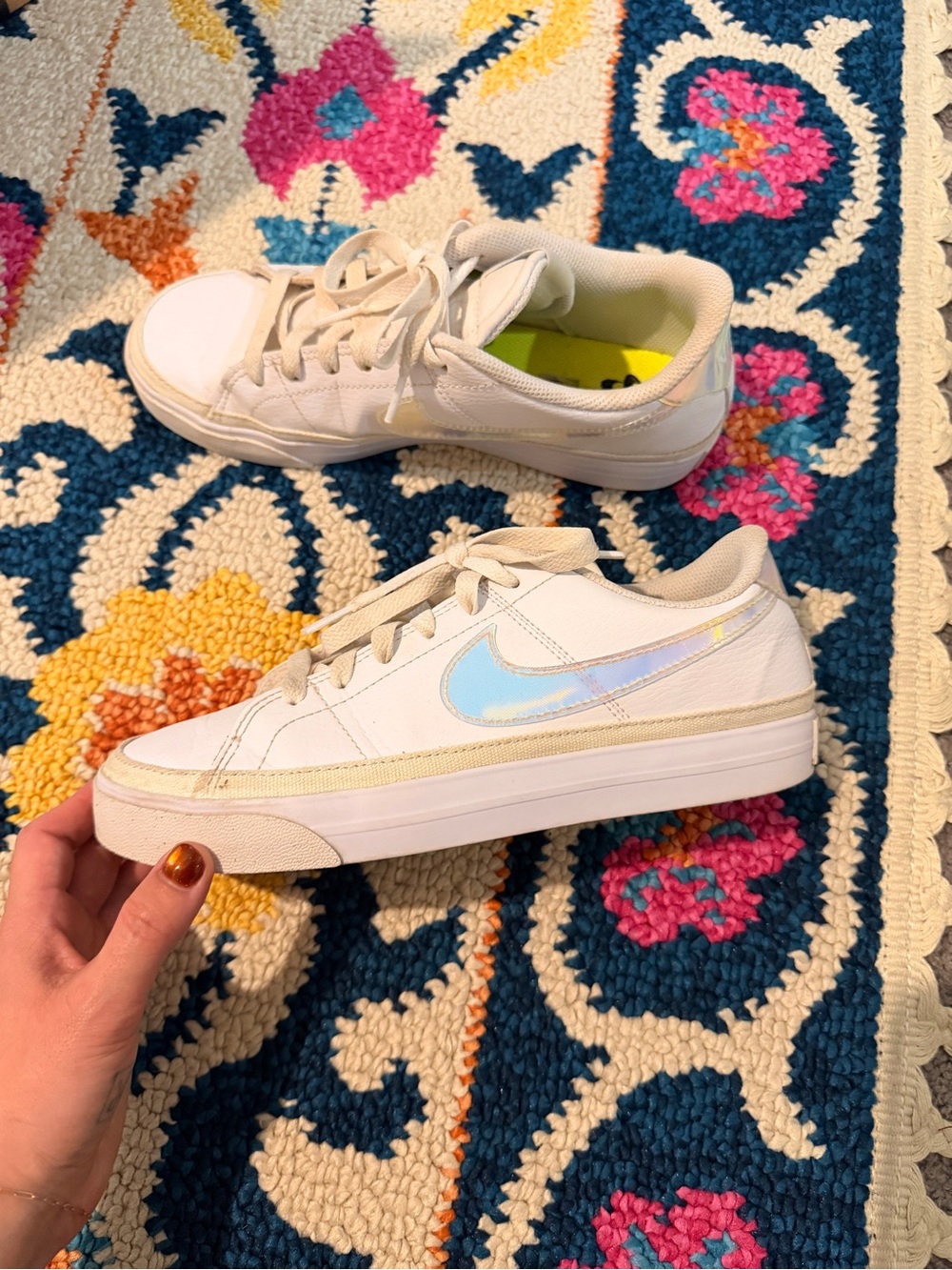 Nike White Low-Top Sneakers with Neon Green Insole